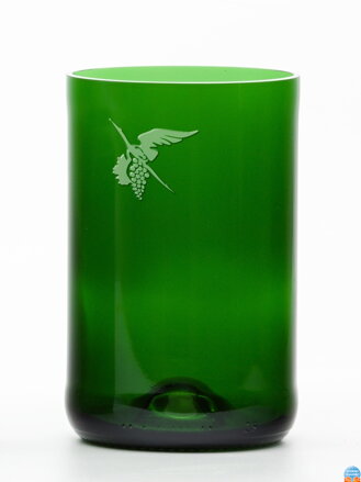 2 St. Öko-Gläser (aus einer Sektflasche) groß grün (13 cm, 6,5 cm) Moldawischer Storch