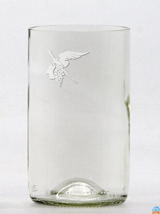 2ks Eko sklenice (z lahve od vína) střední čirá (13 cm, š 7,5 cm) Moldavský čáp