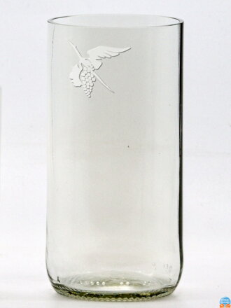 2ks Eko sklenice (z lahve od piva) velká čirá (13 cm, 6,5 cm) Moldavský čáp