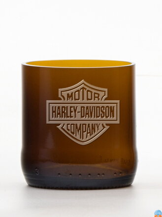 2ks Eko sklenice (z lahve od piva) malá hnědá (7 cm, 6,5 cm) Harley Davidson