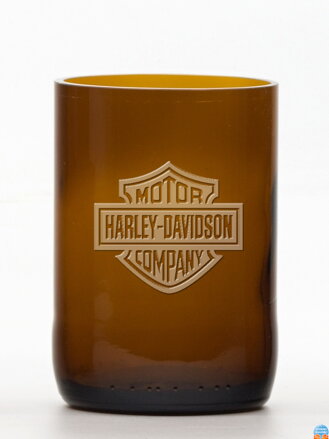 2 Stück Öko-Gläser (aus einer Bierflasche) mittelbraun (10 cm, 6,5 cm) Harley Davidson