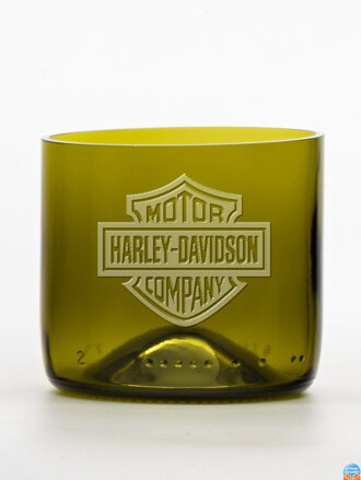 2ks Eko sklenice  (z lahve od vína) mini olivová (7 cm, 7,5 cm) Harley Davidson