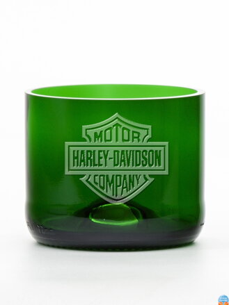 2 Stück Öko-Gläser (aus einer Champagnerflasche) klein grün (7 cm, 7,5 cm) Harley Davidson