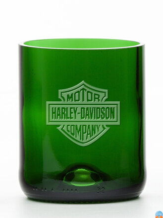 2 Stück Öko-Gläser (aus einer Champagnerflasche) mittelgrün (7 cm, 6,5 cm) Harley Davidson