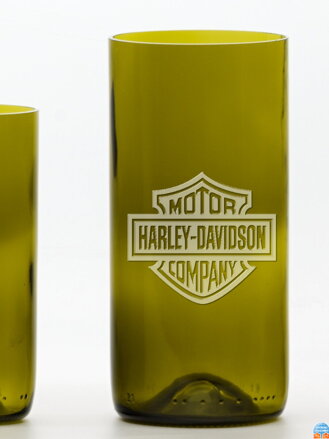 2ks Eko sklenice (z lahve od vína) velká olivová (16 cm, 7,5 cm) Harley Davidson