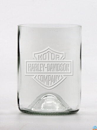 2ks Eko sklenice (z lahve od vína) malá čirá (10 cm, 7,5 cm) Harley Davidson