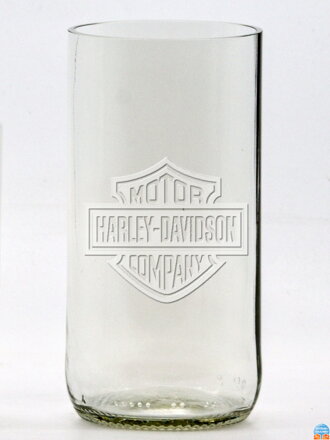 2ks Eko sklenice (z lahve od piva) velká čirá (13 cm, 6,5 cm) Harley Davidson