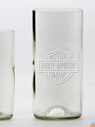 2ks Eko sklenice (z lahve od vína) velká čirá (16 cm, 7,5 cm) Harley Davidson