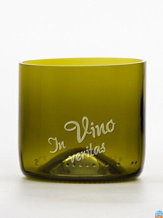 2ks Eko sklenice  (z lahve od vína) mini olivová (7 cm, 7,5 cm) In vino veritas