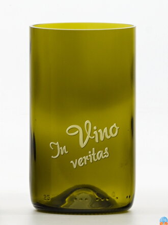 2ks Eko sklenice (z lahve od vína) střední olivová (13 cm, 7,5 cm) In vino veritas