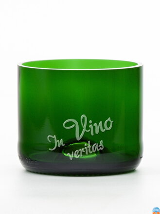 2ks Eko poháre (z fľaše od šampusu) malá zelená (7 cm, 7,5 cm) In vino veritas