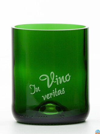 2ks Eko sklenice (z lahve od šampusu) střední zelená (7 cm, 6,5 cm) In vino veritas