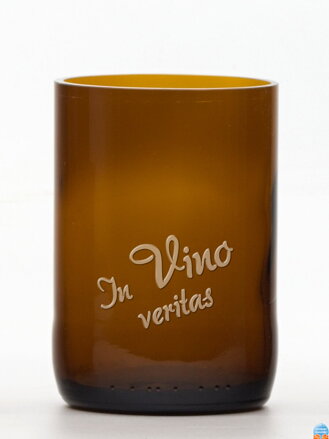 2ks Eko sklenice (z lahve od piva) střední hnědá (10 cm, 6,5 cm) In vino veritas
