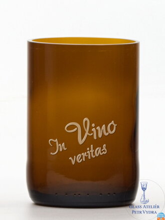 2 St. Öko-Gläser (aus einer Bierflasche) mittelbraun (10 cm, 6,5 cm) In vino veritas