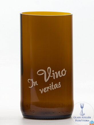 2 St. Öko-Gläser (aus einer Bierflasche) groß braun (13 cm, 6,5 cm) In vino veritas