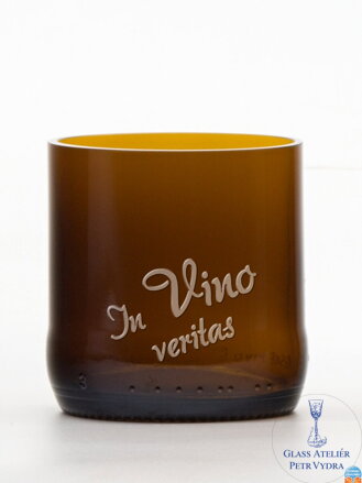 2 St. Öko-Gläser (aus einer Bierflasche) klein braun (7 cm, 6,5 cm) In vino veritas