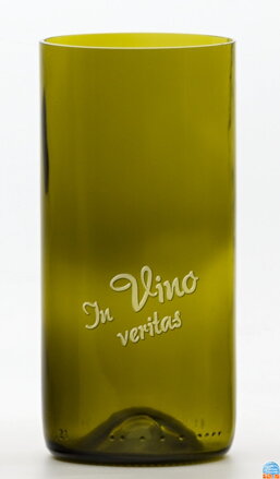 2ks Eko sklenice (z lahve od vína) velká olivová (16 cm, 7,5 cm) In vino veritas