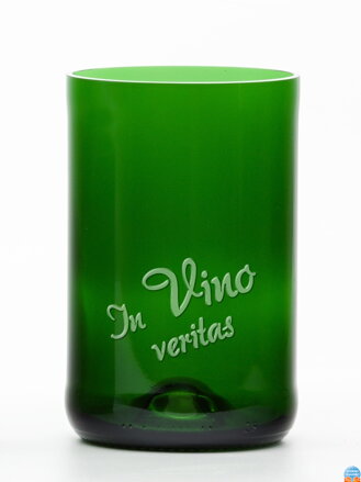 2 St. Öko-Gläser (aus einer Sektflasche) groß grün (13 cm, 6,5 cm) In vino veritas