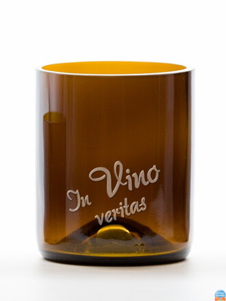 2ks Eko sklenice (z lahve šampusu) střední hnědá (10 cm, 6,5 cm) In vino veritas