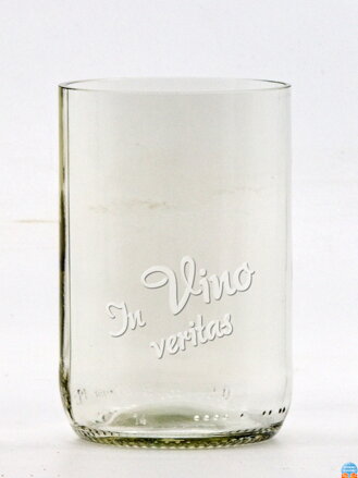 2ks Eko sklenice (z lahve od piva) střední čirá (10 cm, 6,5 cm) In vino veritas