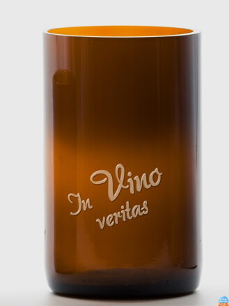 2 St. Öko-Gläser (aus einer Sektflasche) groß braun (13 cm, 6,5 cm) In vino veritas