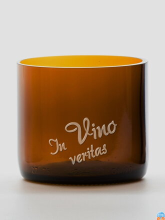 2 Öko-Gläser (aus einer Sektflasche) klein braun (7 cm, 6,5 cm) In vino veritas