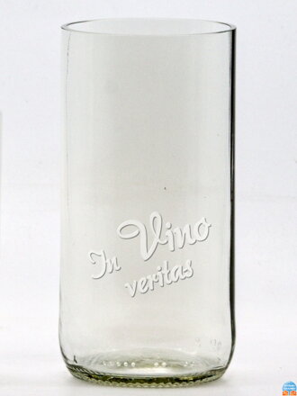 2ks Eko sklenice (z lahve od piva) velká čirá (13 cm, 6,5 cm) In vino veritas