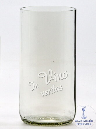 2 St. Öko-Gläser (aus einer Bierflasche) groß klar (13 cm, 6,5 cm) In vino veritas