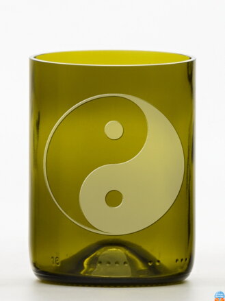 2ks Eko sklenice (z lahve od vína) malá olivová (10 cm, 7,5 cm) Jing Jang