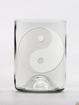 2ks Eko sklenice (z lahve od vína) malá čirá (10 cm, 7,5 cm) Jing Jang