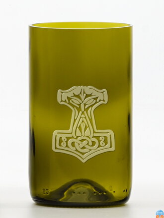 2ks Eko poháre (z fľaše od vína) veľké olivové (16 cm, 7,5 cm) Thorovo kladivo