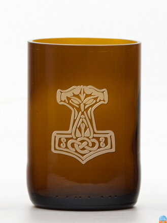 2ks Eko sklenice (z lahve od piva) velká hnědá (13 cm, 6,5 cm) Thorovo kladivo