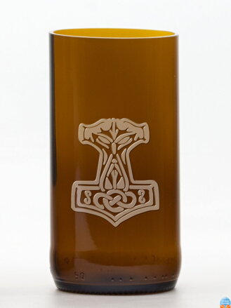 2ks Eko sklenice (z lahve od piva) střední hnědá (10 cm, 6,5 cm) Thorovo kladivo