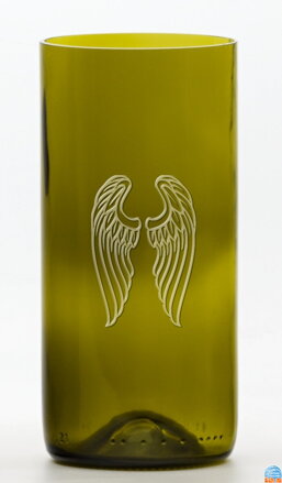 2ks Eko poháre (z fľaše od vína) veľké olivové (16 cm, 7,5 cm) Anjelské krídla