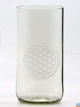 2ks Eko sklenice (z lahve od piva) velká čirá (13 cm, 6,5 cm) Motiv Květ života