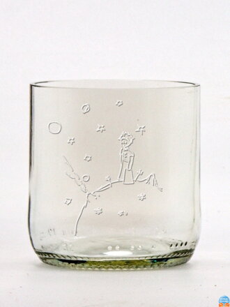 2ks Eko sklenice (z lahve od piva) malá čirá (7 cm, 6,5 cm) Malý princ na planetce