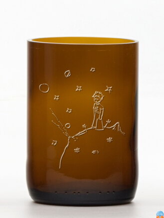 2ks Eko sklenice (z lahve od piva) střední hnědá (10 cm, 6,5 cm) Malý princ na planetce