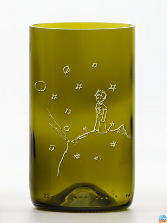 2ks Eko sklenice (z lahve od vína) střední olivová (13 cm, 7,5 cm) Malý princ na planetce