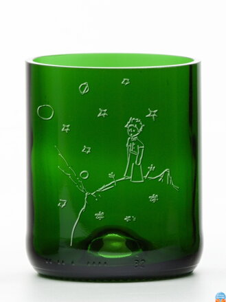 2ks Eko sklenice (z lahve od šampusu) střední zelená (7 cm, 6,5 cm) Malý princ na planetce