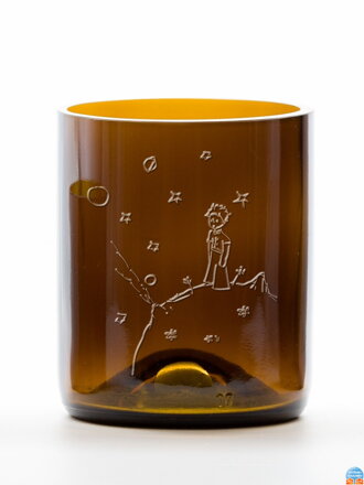 2ks Eko sklenice (z lahve šampusu) střední hnědá (10 cm, 6,5 cm) Malý princ na planetce