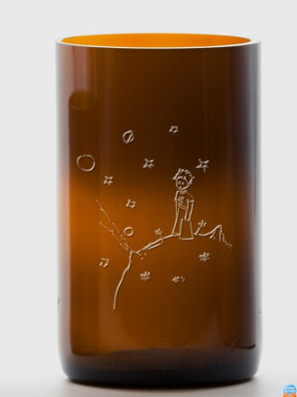 2ks Eko sklenice (z lahve šampusu) velká hnědá (13 cm, 6,5 cm) Malý princ na planetce