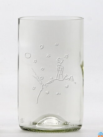 2ks Eko sklenice (z lahve od vína) střední čirá (13 cm, š 7,5 cm) Malý princ na planetce