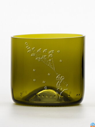 2ks Eko sklenice  (z lahve od vína) mini olivová (7 cm, 7,5 cm) Malý princ - Leť!