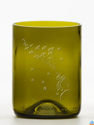 2ks Eko sklenice (z lahve od vína) malá olivová (10 cm, 7,5 cm) Malý princ - Leť!