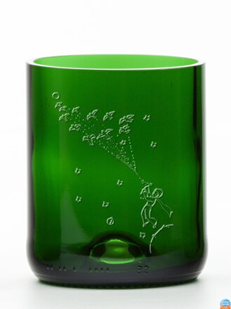 2ks Eko sklenice (z lahve od šampusu) střední zelená (7 cm, 6,5 cm) Malý princ - Leť!