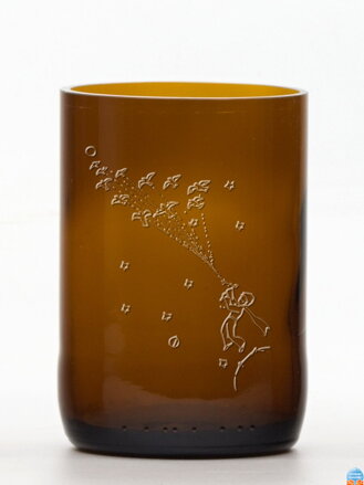 2ks Eko pohára (z fľaše šampusu) veľká hnedá (13 cm, 6,5 cm) Malý princ - Leť!