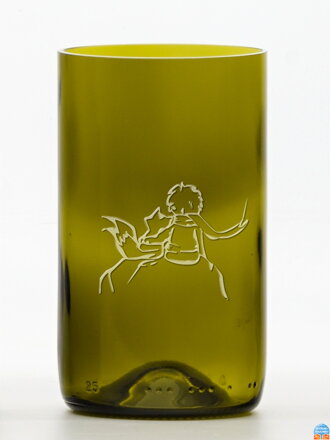 2ks Eko sklenice (z lahve od vína) střední olivová (13 cm, 7,5 cm) Malý princ a liška
