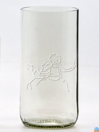 2ks Eko sklenice (z lahve od piva) velká čirá (13 cm, 6,5 cm) Malý princ a liška