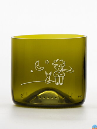 2ks Eko sklenice  (z lahve od vína) mini olivová (7 cm, 7,5 cm) Malý princ měsíční