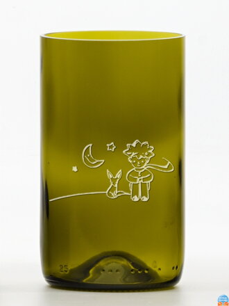 2ks Eko sklenice (z lahve od vína) velká olivová (16 cm, 7,5 cm) Malý princ měsíční